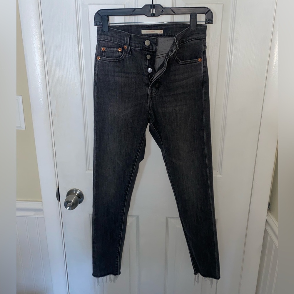 Levis Wedgie Skinny Jeans Womens 25 Button Fly 25x26 Dark Gray - Picture 7 of 7